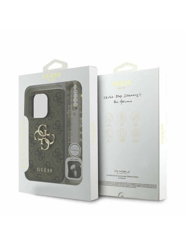 Guess Guess PU 4G Metal Logo Strap Zadný Kryt pre iPhone 15 Pro Brown