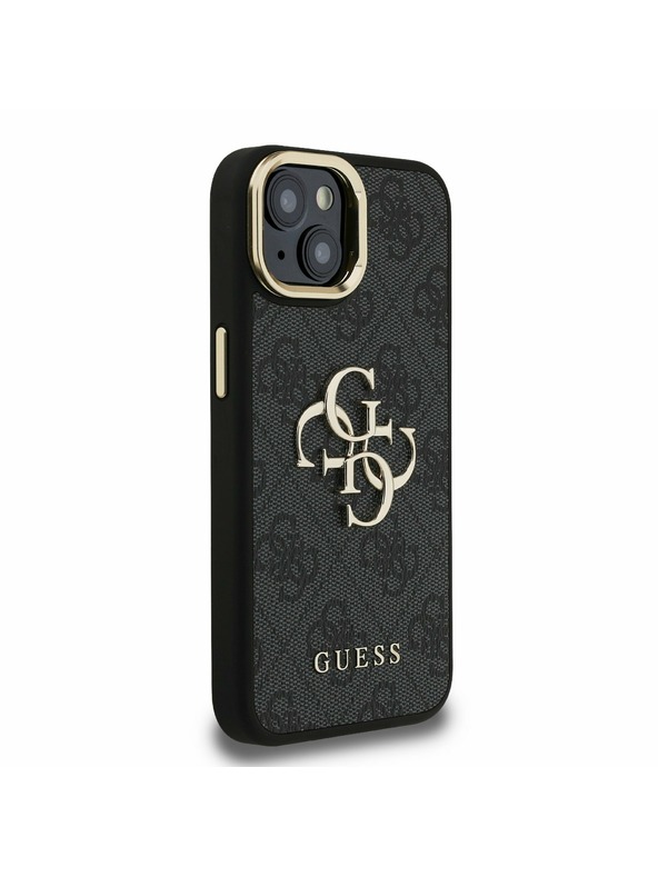 Guess Guess PU 4G Metal Logo Stand Camera Frame Zadný Kryt pre iPhone 13 Black