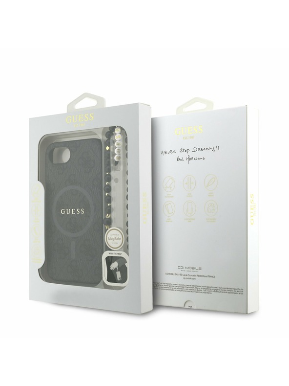 Guess Guess PU Koža 4G Farebný prsteň Popruh MagSafe Zadný kryt pre iPhone 16e Black