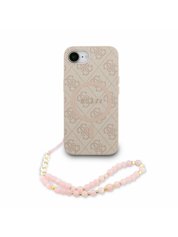 Guess Guess PU Koža 4G Farebný prsteň Popruh MagSafe Zadný kryt pre iPhone 16e Pink