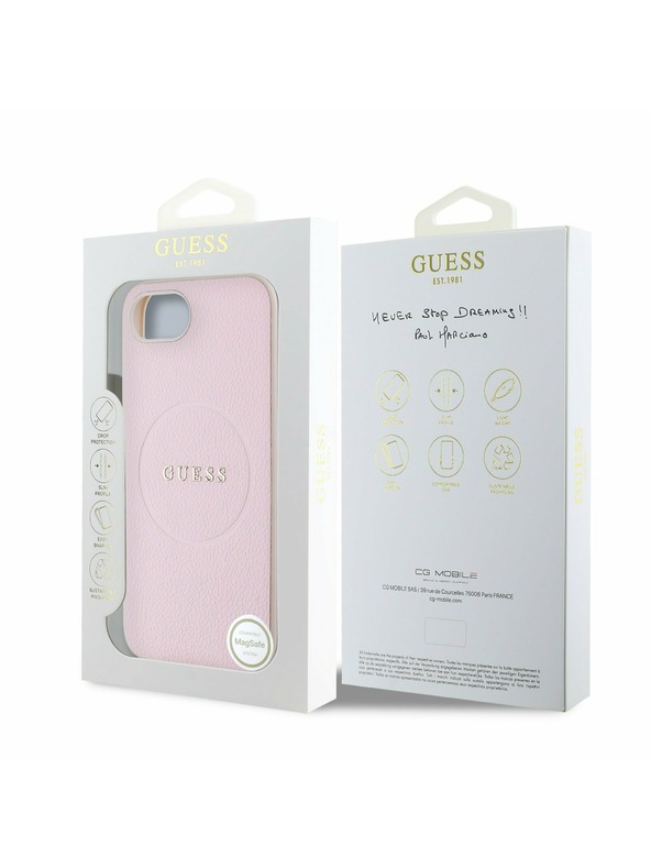 Guess Guess PU Štruktúrované klasické logo MagSafe Zadný kryt pre iPhone 16e Pink