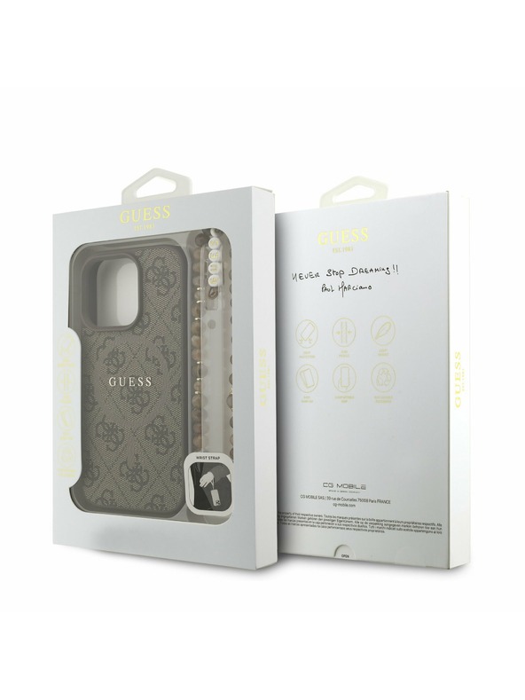 Guess Guess PU Koža 4G Farebný prsteň Popruh MagSafe Zadný kryt pre iPhone 16 Pro Max Brown