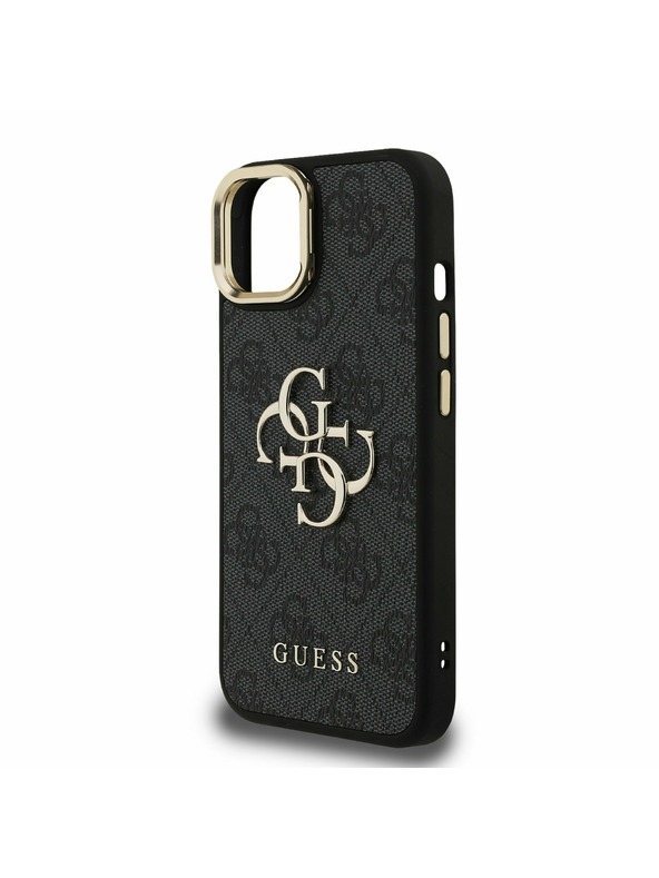 Guess Guess PU 4G Kovové logo Stand Camera Frame Zadný kryt pre iPhone 14 Black