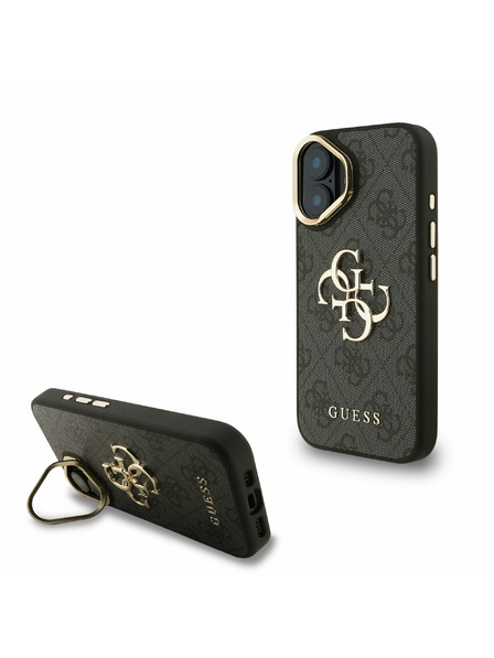 Guess Guess PU 4G Kovové logo Stand Camera Frame Zadný kryt pre iPhone 16 Black