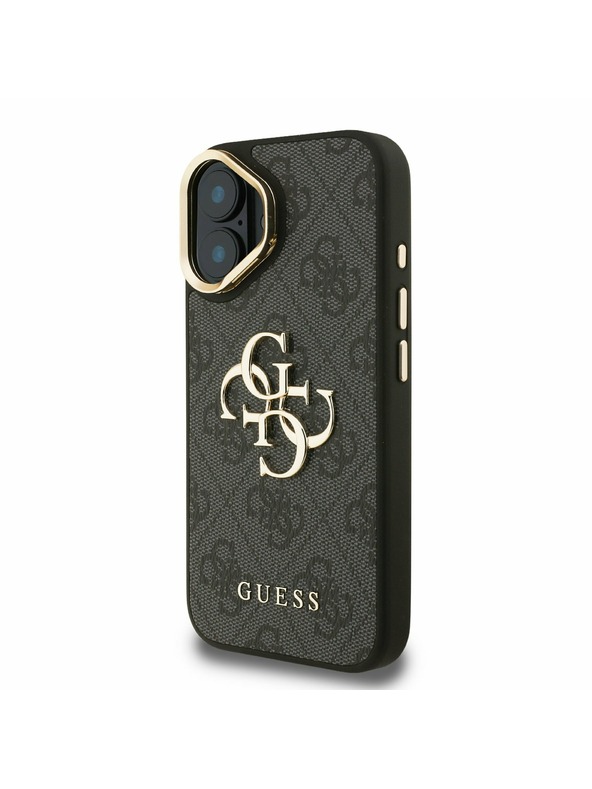 Guess Guess PU 4G Kovové logo Stand Camera Frame Zadný kryt pre iPhone 16 Black