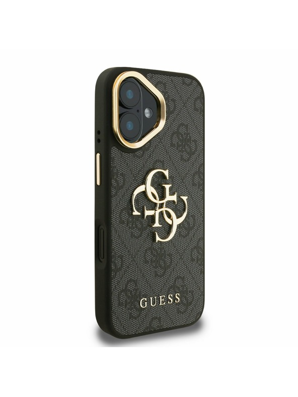 Guess Guess PU 4G Kovové logo Stand Camera Frame Zadný kryt pre iPhone 16 Black