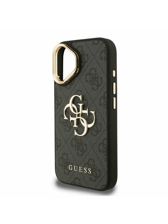 Guess Guess PU 4G Kovové logo Stand Camera Frame Zadný kryt pre iPhone 16 Black