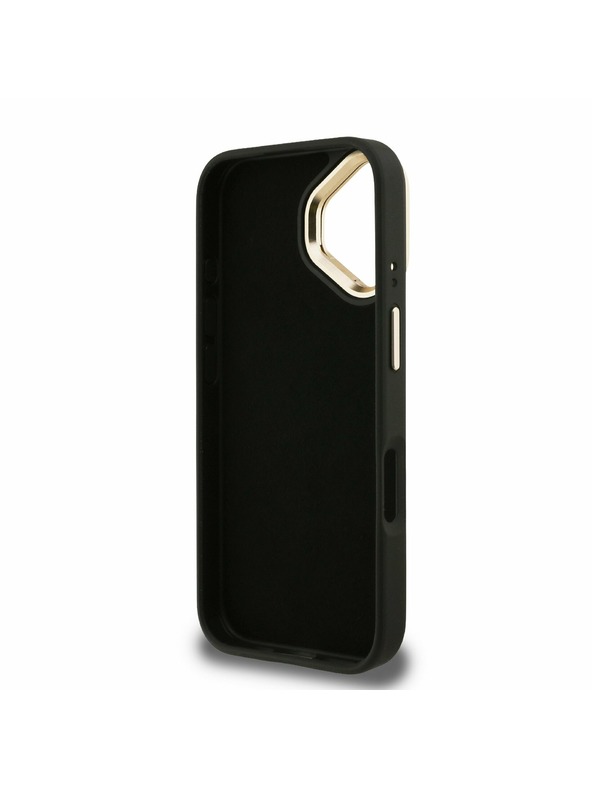 Guess Guess PU 4G Kovové logo Stand Camera Frame Zadný kryt pre iPhone 16 Black
