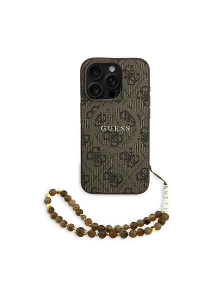 Guess Guess PU Koža 4G Farebný prsteň Popruh MagSafe Zadný kryt pre iPhone 15 Pro Brown