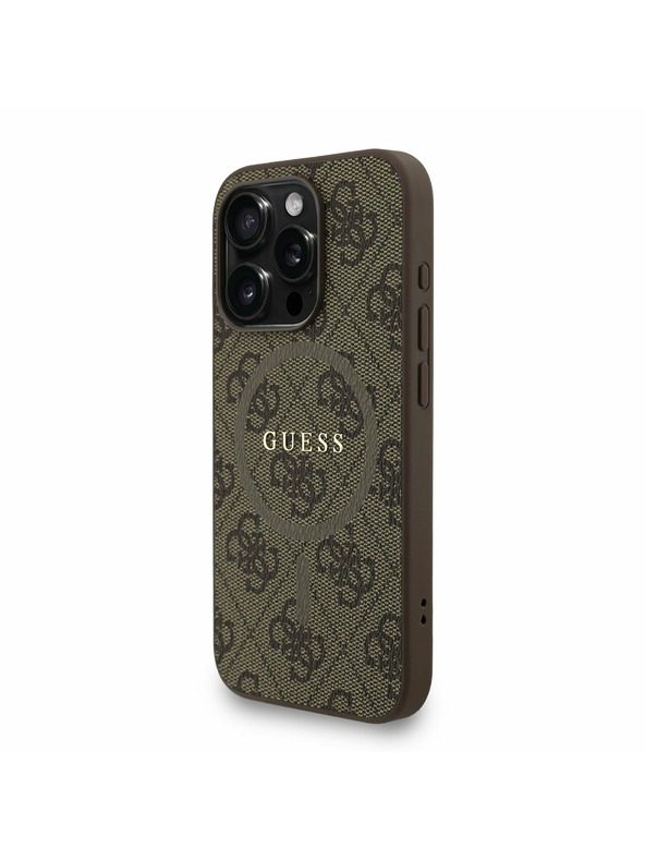 Guess Guess PU Koža 4G Farebný prsteň Popruh MagSafe Zadný kryt pre iPhone 15 Pro Brown
