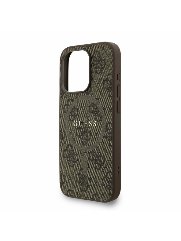 Guess Guess PU Koža 4G Farebný prsteň Popruh MagSafe Zadný kryt pre iPhone 15 Pro Brown