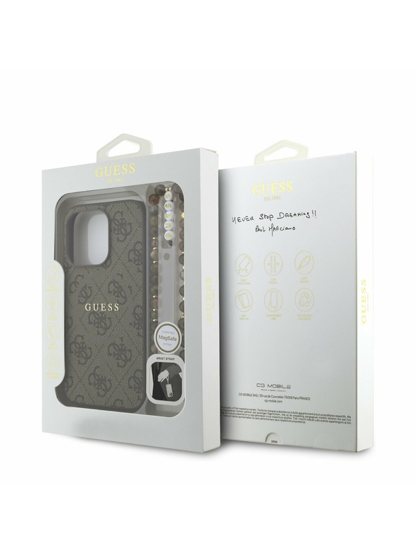 Guess Guess PU Koža 4G Farebný prsteň Popruh MagSafe Zadný kryt pre iPhone 15 Pro Brown