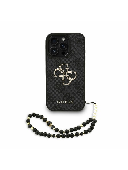 Guess Guess PU 4G Kovové logo Popruh Zadný kryt pre iPhone 16 Pro Black