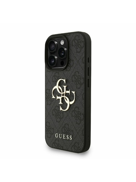 Guess Guess PU 4G Kovové logo Popruh Zadný kryt pre iPhone 16 Pro Black