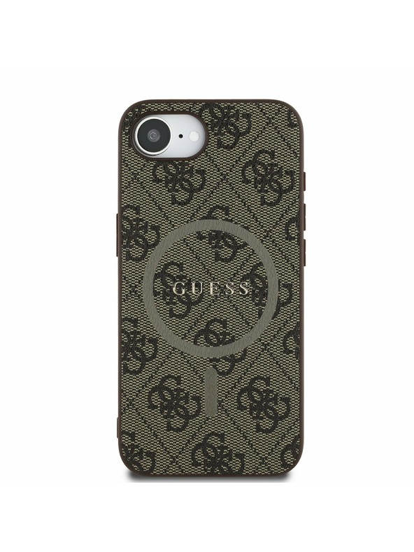 Guess Guess PU Koža 4G Farebný prsteň MagSafe Zadný kryt pre iPhone 16e Brown