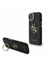 Guess Guess PU 4G Kovové logo Stand Camera Frame Zadný kryt pre iPhone 15 Black