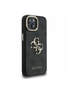 Guess Guess PU 4G Kovové logo Stand Camera Frame Zadný kryt pre iPhone 15 Black