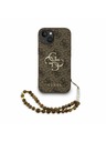 Guess Guess PU 4G Kovové logo Popruh Zadný kryt pre iPhone 15 Brown