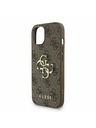 Guess Guess PU 4G Kovové logo Popruh Zadný kryt pre iPhone 15 Brown