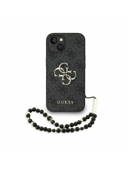 Guess Guess PU 4G Kovové logo Popruh Zadný kryt pre iPhone 15 Black
