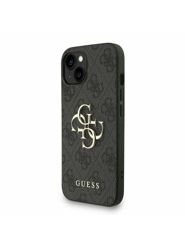 Guess Guess PU 4G Kovové logo Popruh Zadný kryt pre iPhone 15 Black