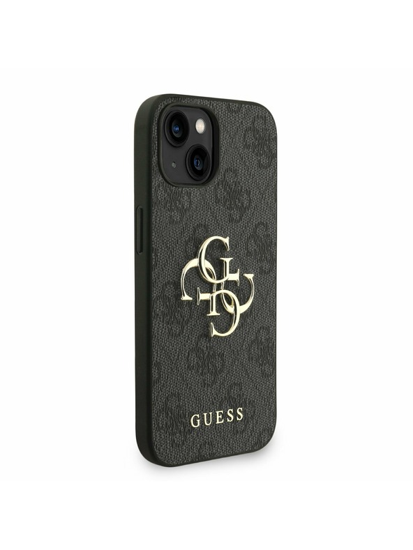 Guess Guess PU 4G Kovové logo Popruh Zadný kryt pre iPhone 15 Black
