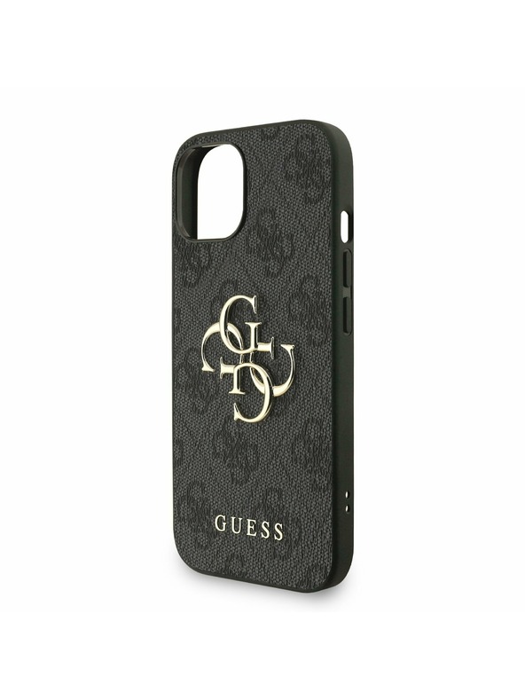 Guess Guess PU 4G Kovové logo Popruh Zadný kryt pre iPhone 15 Black