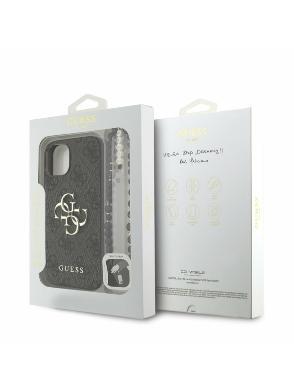 Guess Guess PU 4G Kovové logo Popruh Zadný kryt pre iPhone 15 Black