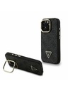 Guess Guess PU 4G Strass Triangle Logo Stand Camera Frame MagSafe Zadný kryt pre iPhone 15 Pro Black