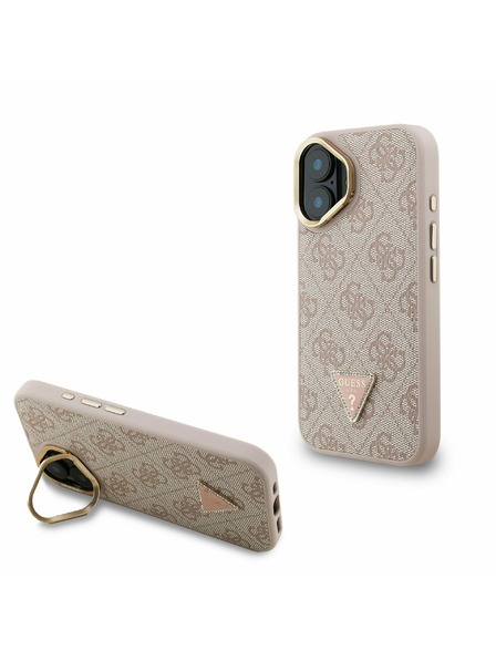 Guess Guess PU 4G Strass Triangle Logo Stand Camera Frame MagSafe Zadný kryt pre iPhone 16 Pink