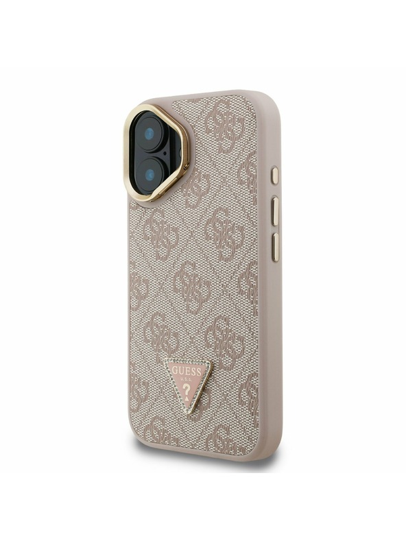 Guess Guess PU 4G Strass Triangle Logo Stand Camera Frame MagSafe Zadný kryt pre iPhone 16 Pink