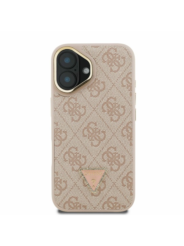 Guess Guess PU 4G Strass Triangle Logo Stand Camera Frame MagSafe Zadný kryt pre iPhone 16 Pink