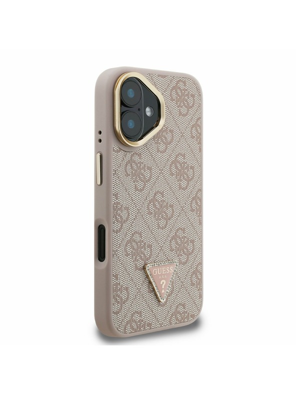 Guess Guess PU 4G Strass Triangle Logo Stand Camera Frame MagSafe Zadný kryt pre iPhone 16 Pink