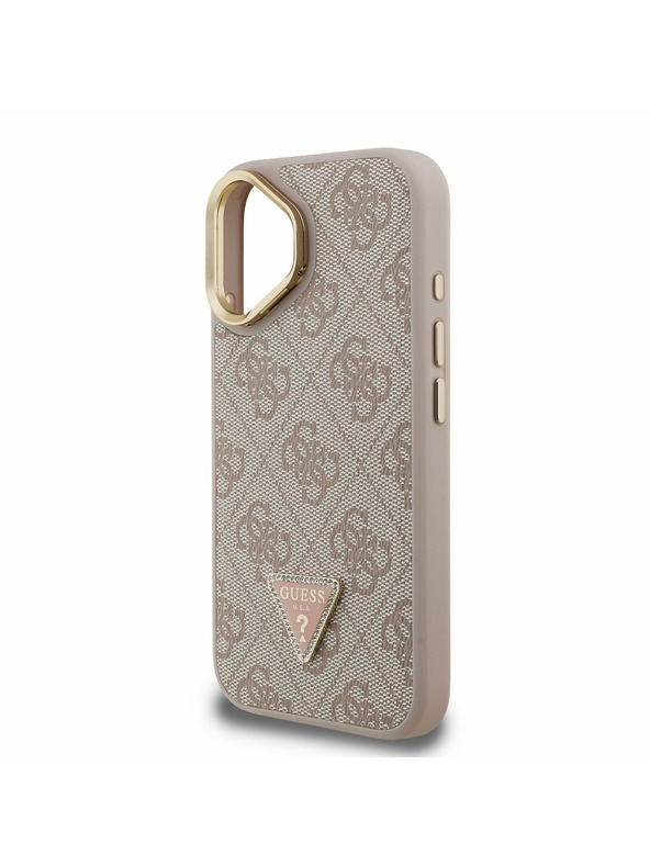 Guess Guess PU 4G Strass Triangle Logo Stand Camera Frame MagSafe Zadný kryt pre iPhone 16 Pink