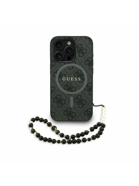 Guess Guess PU Koža 4G Farebný prsteň Popruh MagSafe Zadný kryt pre iPhone 15 Pro Max Black