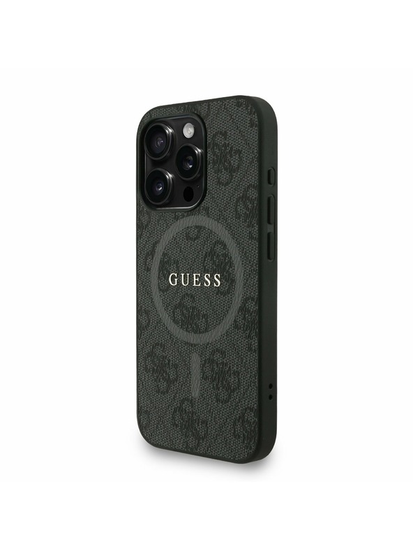 Guess Guess PU Koža 4G Farebný prsteň Popruh MagSafe Zadný kryt pre iPhone 15 Pro Max Black