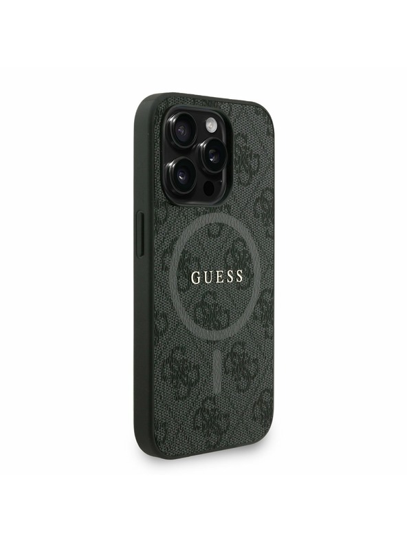 Guess Guess PU Koža 4G Farebný prsteň Popruh MagSafe Zadný kryt pre iPhone 15 Pro Max Black