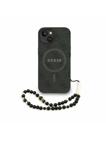 Guess Guess PU Koža 4G Farebný prsteň Popruh MagSafe Zadný kryt pre iPhone 15 Black