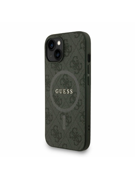Guess Guess PU Koža 4G Farebný prsteň Popruh MagSafe Zadný kryt pre iPhone 15 Black
