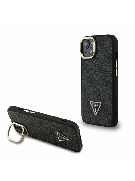Guess Guess PU 4G Strass Triangle Logo Stand Camera Frame MagSafe Zadný kryt pre iPhone 13 Black