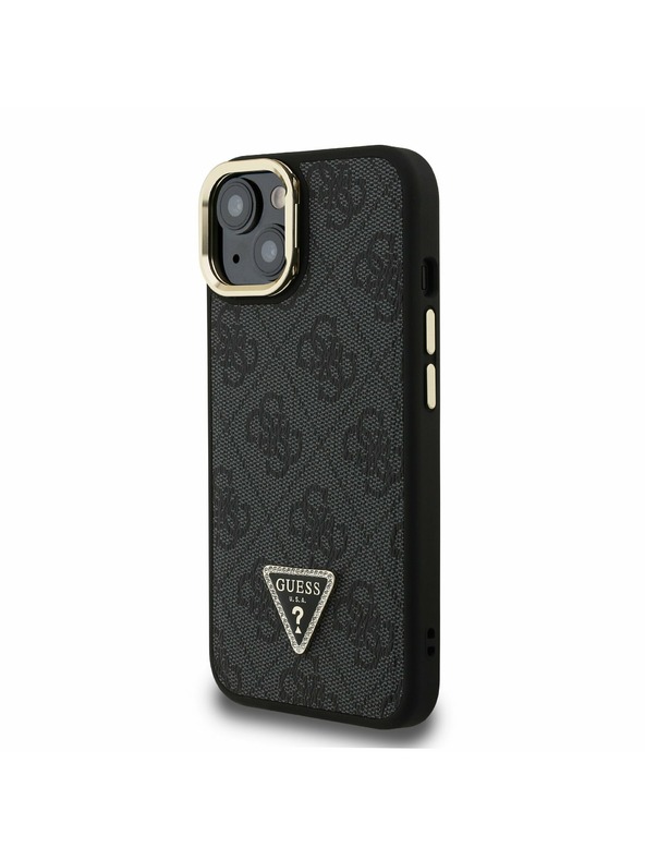 Guess Guess PU 4G Strass Triangle Logo Stand Camera Frame MagSafe Zadný kryt pre iPhone 13 Black