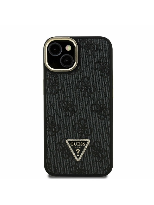 Guess Guess PU 4G Strass Triangle Logo Stand Camera Frame MagSafe Zadný kryt pre iPhone 13 Black