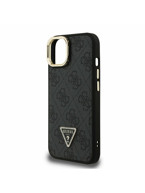 Guess Guess PU 4G Strass Triangle Logo Stand Camera Frame MagSafe Zadný kryt pre iPhone 13 Black