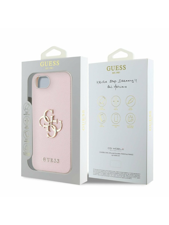 Guess Guess PU Grained 4G Metal Logo Zadný Kryt pre iPhone 16e Pink