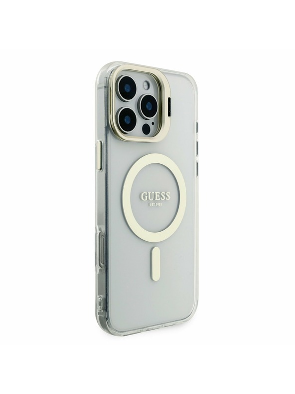Guess Guess PC/TPU Electroplated Stand Camera Frame MagSafe Zadný Kryt s Vymeniteľným Pozadím pre iPhone 16 Pro Max