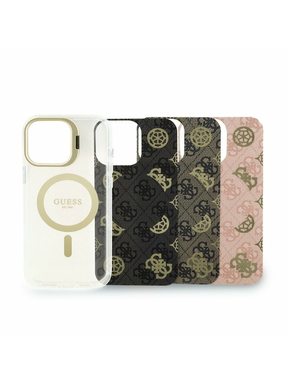 Guess Guess PC/TPU Electroplated Stand Camera Frame MagSafe Zadný Kryt s Vymeniteľným Pozadím pre iPhone 16 Pro Max