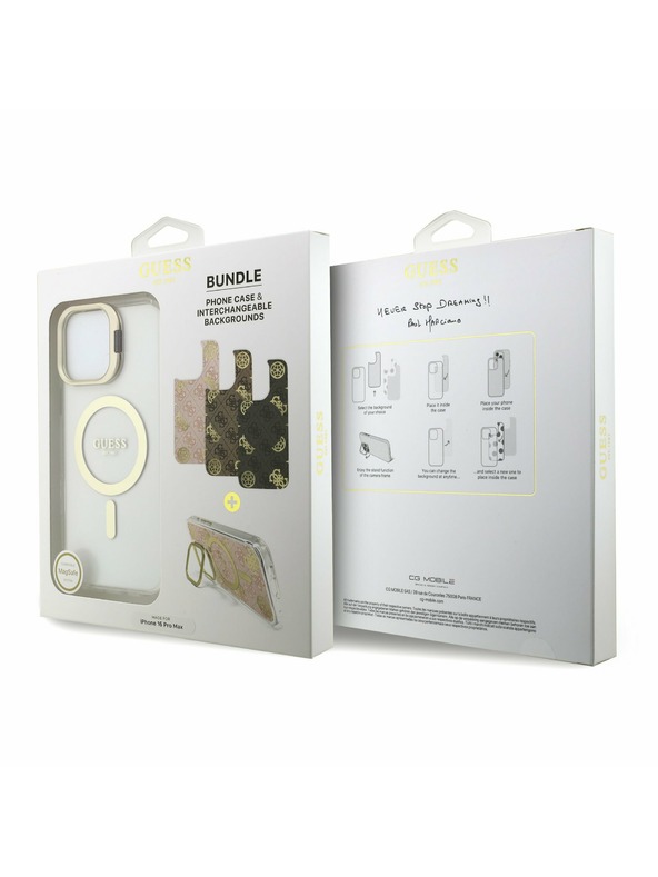 Guess Guess PC/TPU Electroplated Stand Camera Frame MagSafe Zadný Kryt s Vymeniteľným Pozadím pre iPhone 16 Pro Max