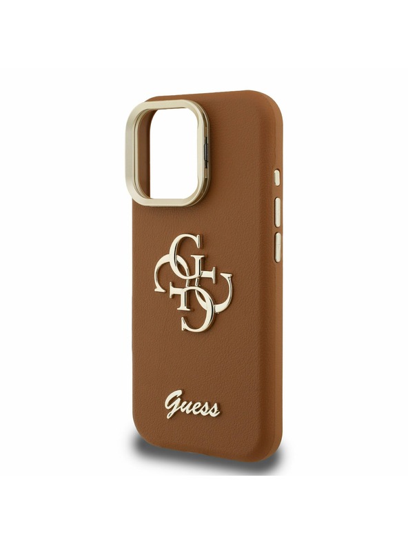 Guess Guess PU Grained 4G Logo Stand Camera Frame Zadný Kryt pre iPhone 16 Pro Max Brown