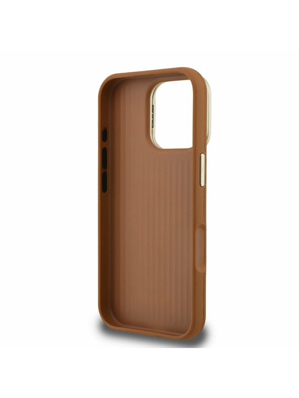 Guess Guess PU Grained 4G Logo Stand Camera Frame Zadný Kryt pre iPhone 16 Pro Max Brown