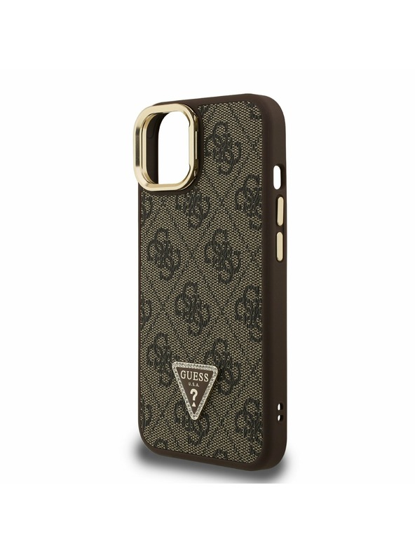 Guess Guess PU 4G Strass Triangle Logo Stand Camera Frame MagSafe Zadný Kryt pre iPhone 14 Brown